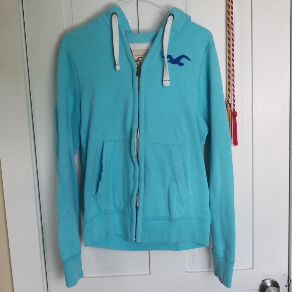 hollister aqua blue zipup sweater